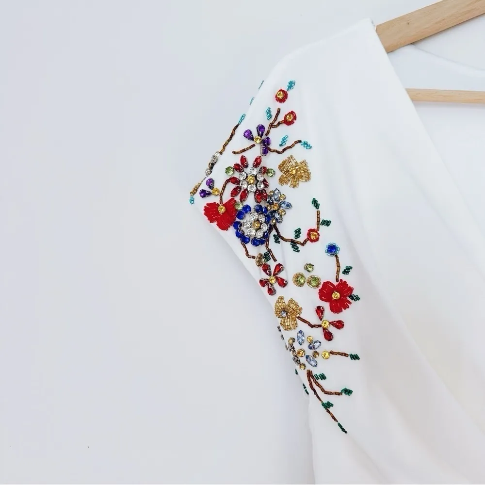 NEW Mac Duggal Women’s Beaded Cap-Sleeve Jersey Gown White Size 4 - Image 12