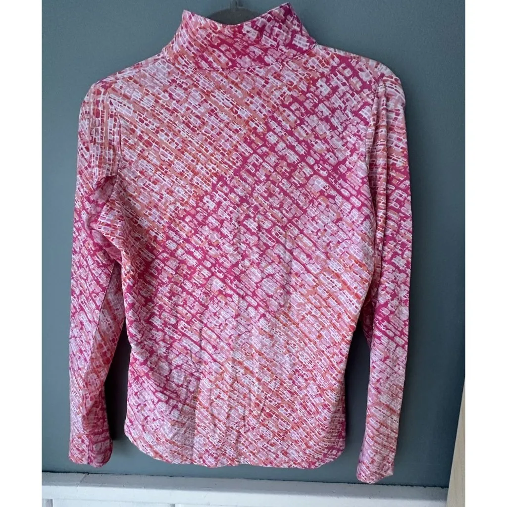 IBKUL Venetian Tile Coral Red White Long Sleeve Mock Zip Golf Tennis Top Size S Pink - Image 3