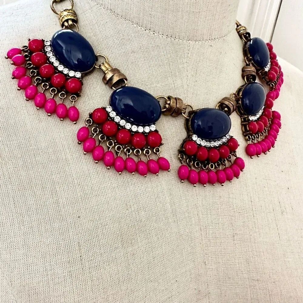 j.Crew Fan pink and blue Statement Necklace - Image 5
