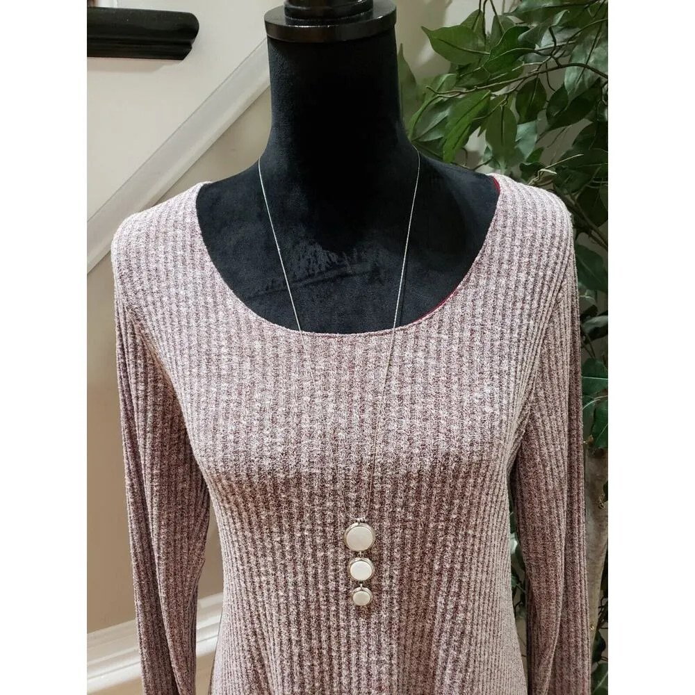 Umgee Women's Gray Striped Cotton Casual Round Neck Long Sleeve Sweater Small - Image 2