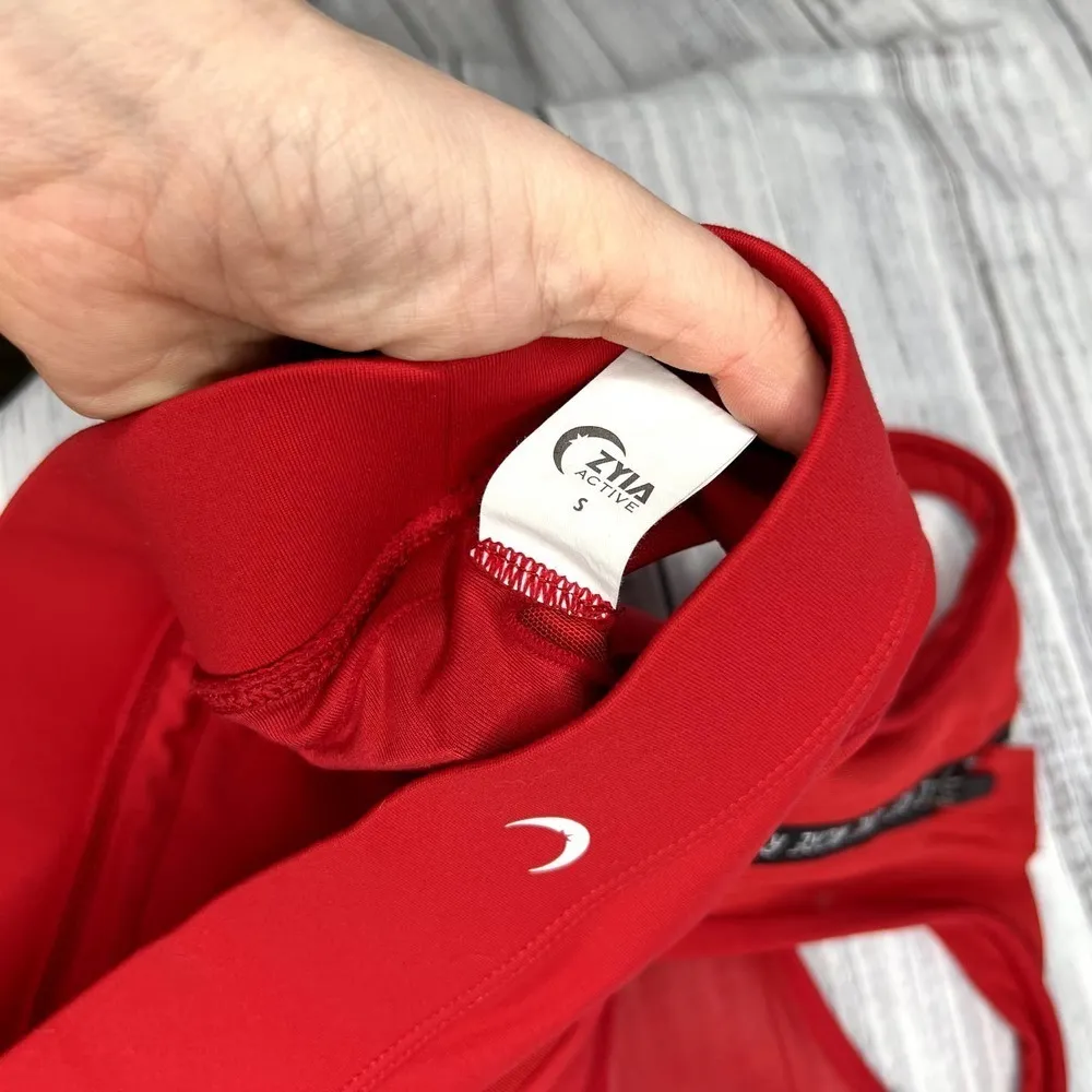 Zyia Active Red High Impact Zip Racer Back Padded Sports Bra Sz Small - Image 4