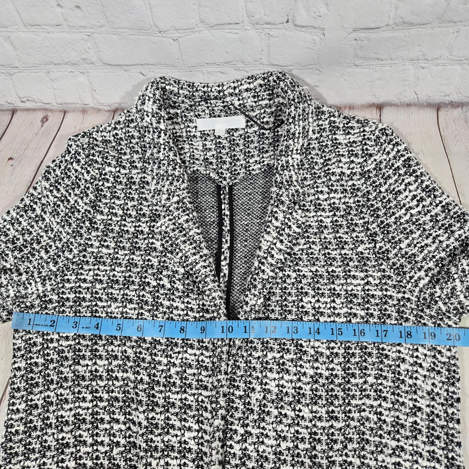 Adyson Parker Annya Duster Cardigan Open Front Black & White Tweed L - Image 7