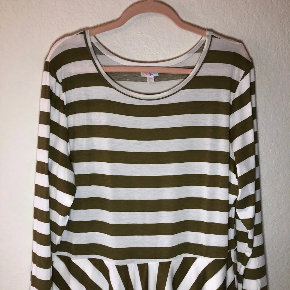 LuLaRoe Dress Georgia Cream Tan Stripes Long Sleeves Ruffle Tiered Skirt 3X NWT - Image 5