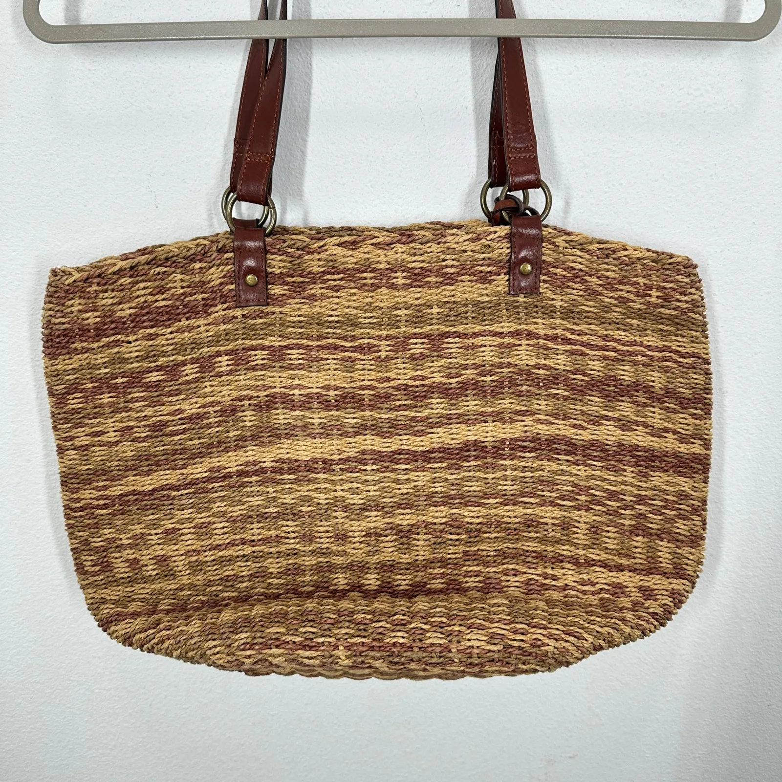 Lucky Brand Straw Tote Bag Brown Vegan Leather Trim Beach Summer Vacation - Image 10