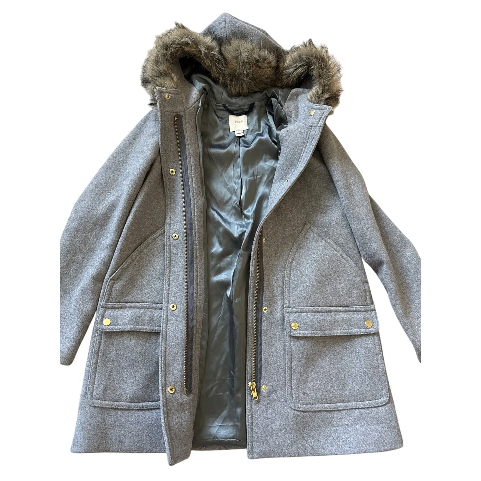 J.Crew Vail Parka Faux Fur Hooded Winter Coat Gray Size 4 - Image 10