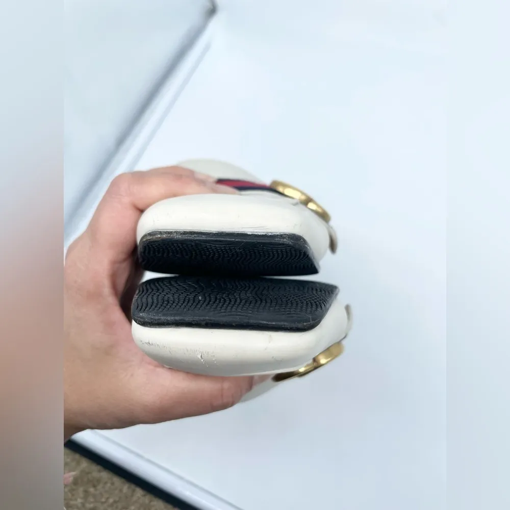 Gucci GG Logo Marmont Red Blue Web Canvas White Leather Mules Loafers EU 38.5 - Image 5