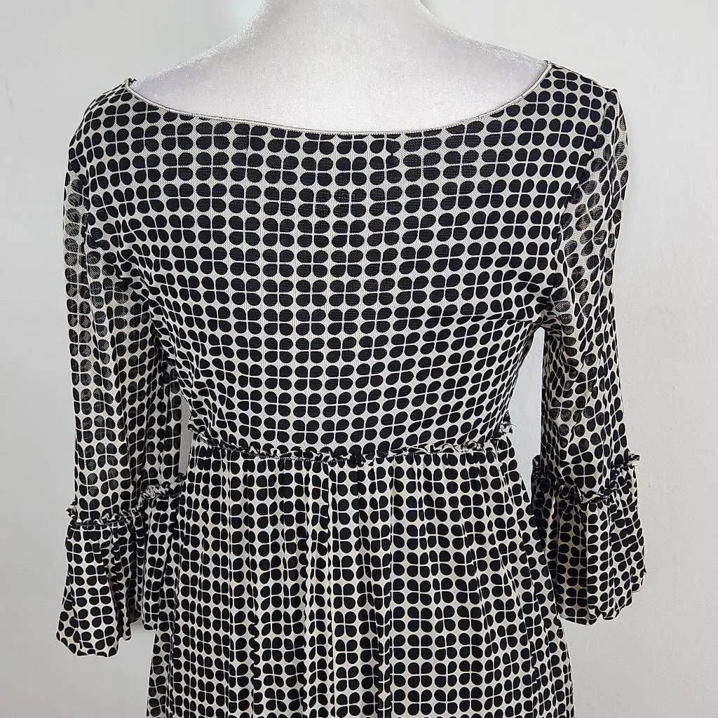 Max Studio Black Print Mesh Empire Waist Dress Size Small Graphic Print Dress - Image 6