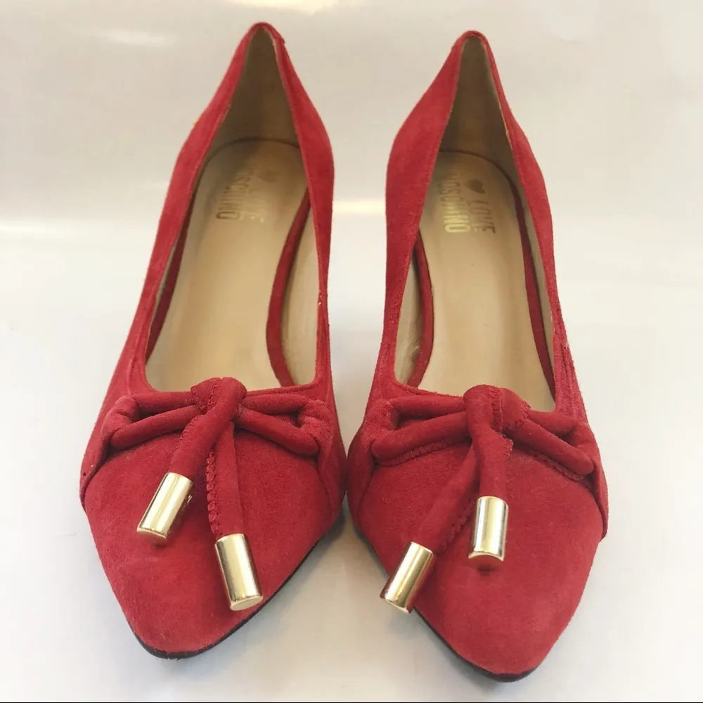 Love Moschino Red Suede Leather Heart Stiletto Heels Pumps - Image 3