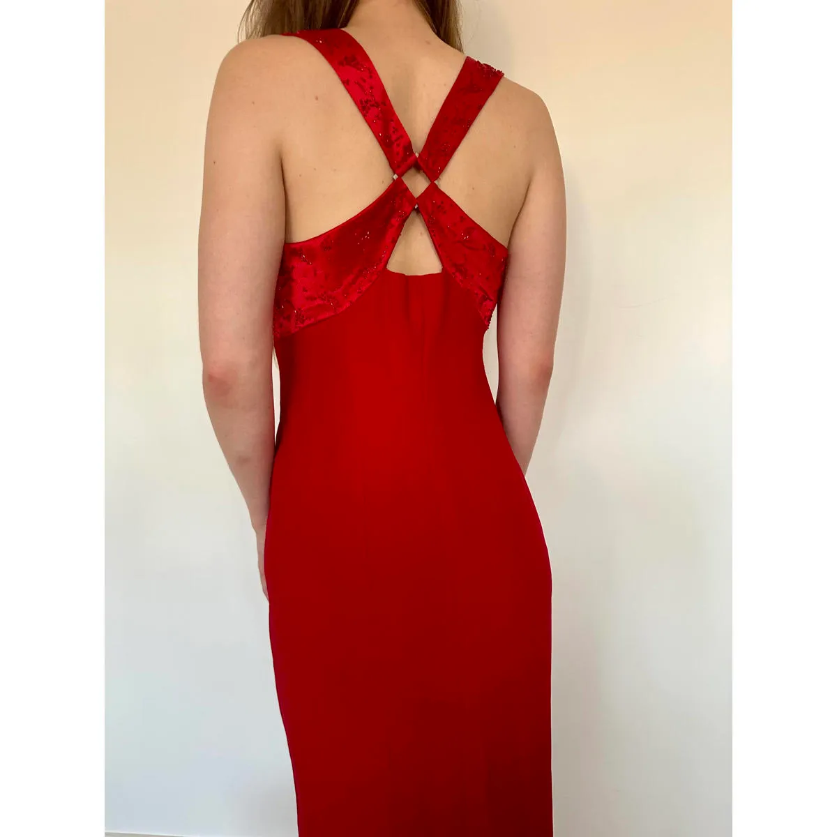 Vintage Liz Clairborne Beaded Red Long Fancy Dress - Image 5