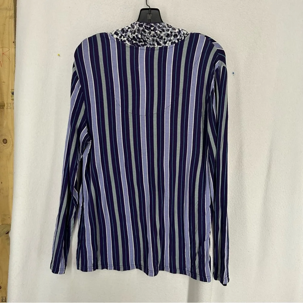 Jaclyn Smith Long Sleeve Button Pajama Shirt Stripe Womens Large Blue - Image 7
