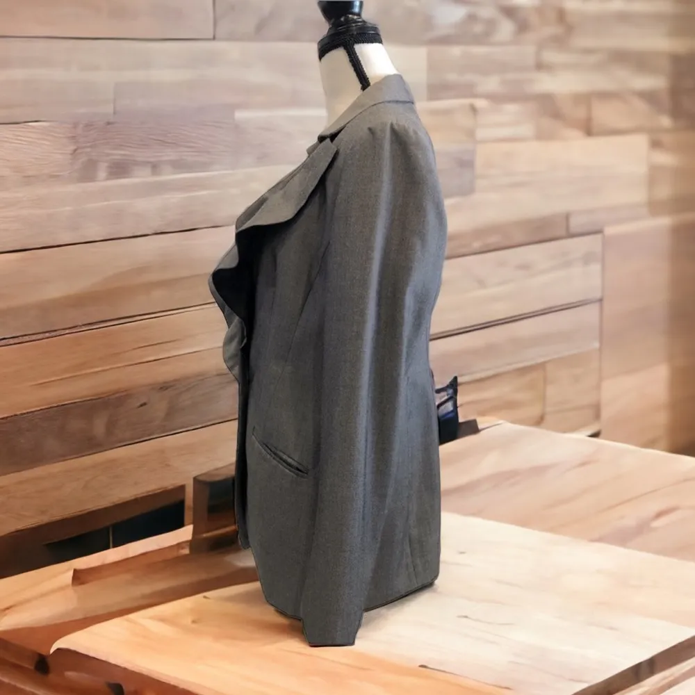 White House Black Market Blazer Jacket Ruffled Lapel Salt Pepper Womens Small - Image 10