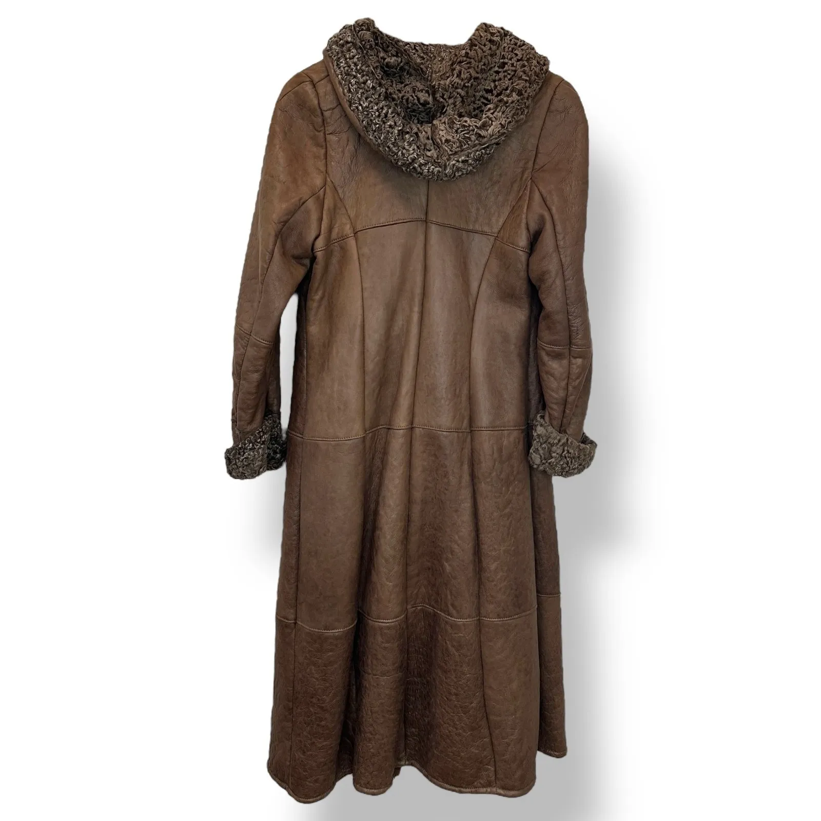 Vintage Womens L Brown 100% Curly Sheepskin Shearling‎ Hooded Penny Lane Coat Size L - Image 3