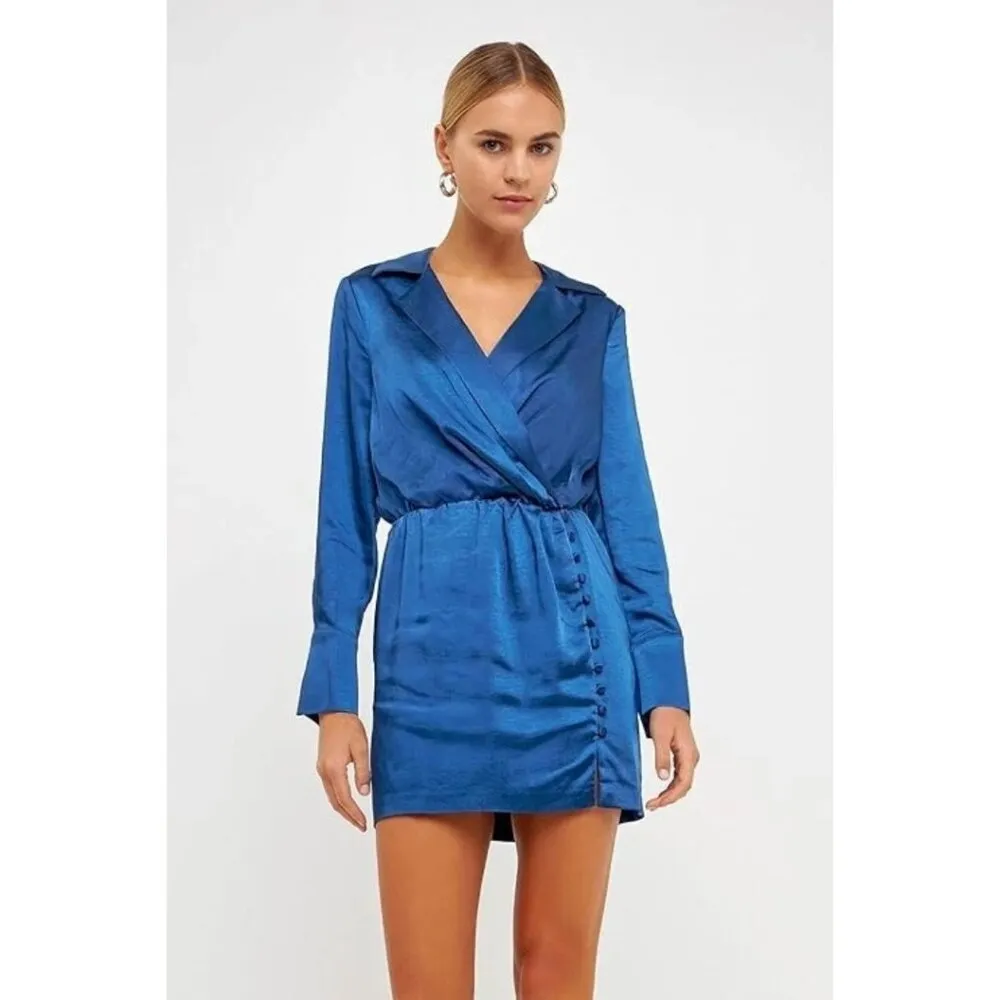 NWT Endless Rose Women's Long Sleeve Olympian Blue Satin Minidress Sz Medium - Image 6