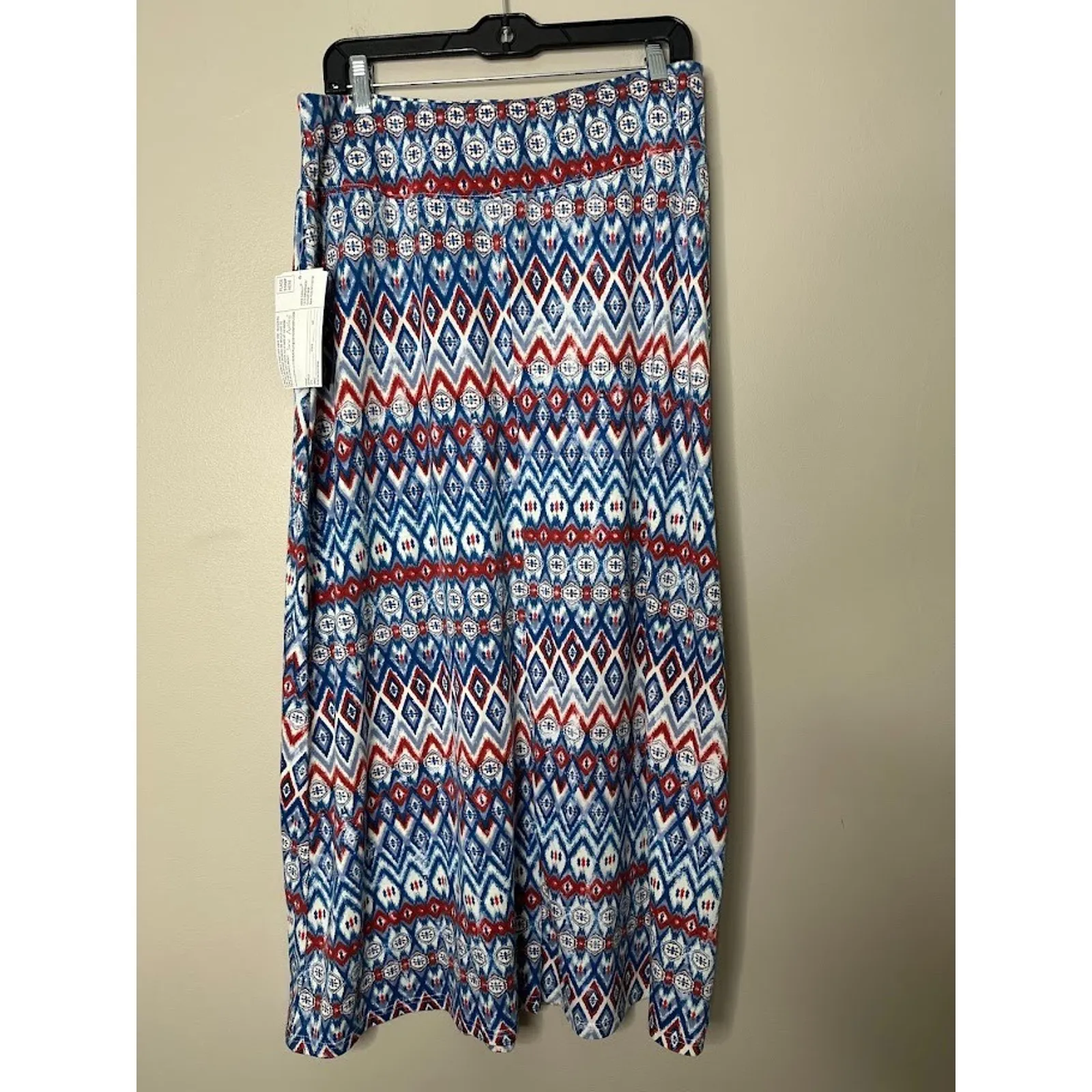 Jane Ashley Bohemian Maxi Skirt Size L Red Blue Boho Hippie Beachy Stretch Aztec - Image 5
