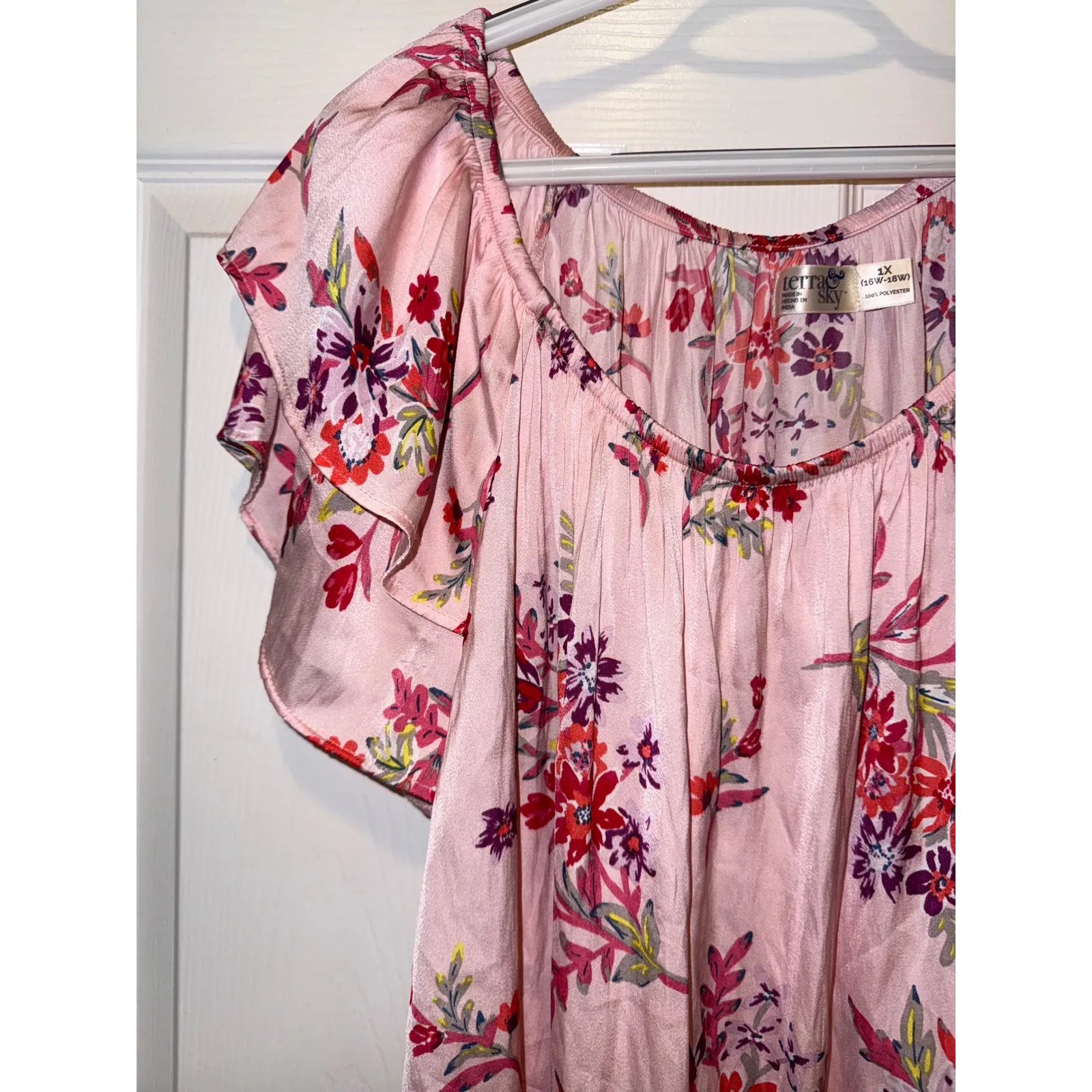 Terra & Sky Floral Blouse Flutter Sleeve Pink Casual Top‎ Plus Size 1X - Image 4