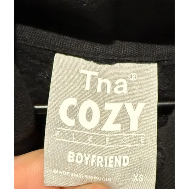 Aritzia TNA Cozy Fleece Boyfriend Hoodie Sweatshirt Women Sz XS Black Oversized - Image 3