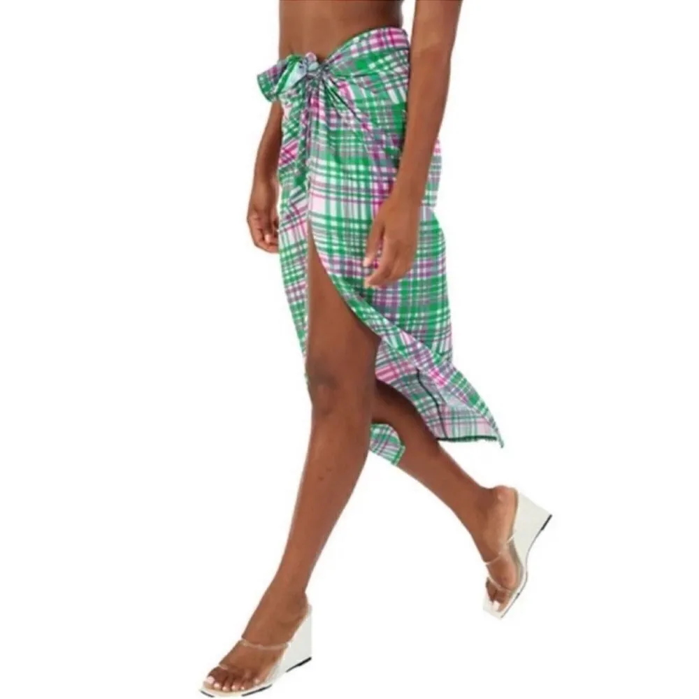 Revolve Plush Plaid Sarong Skirt(Size Medium) Blue - Image 2