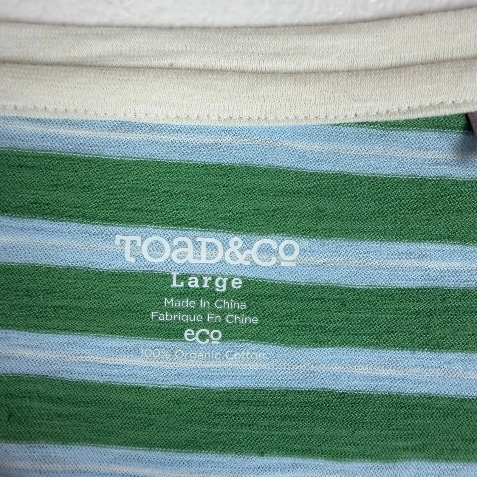 Toad & Co Womens Shirt Size Large Cream Green Stripe Short Sleeve Cotton - Image 3