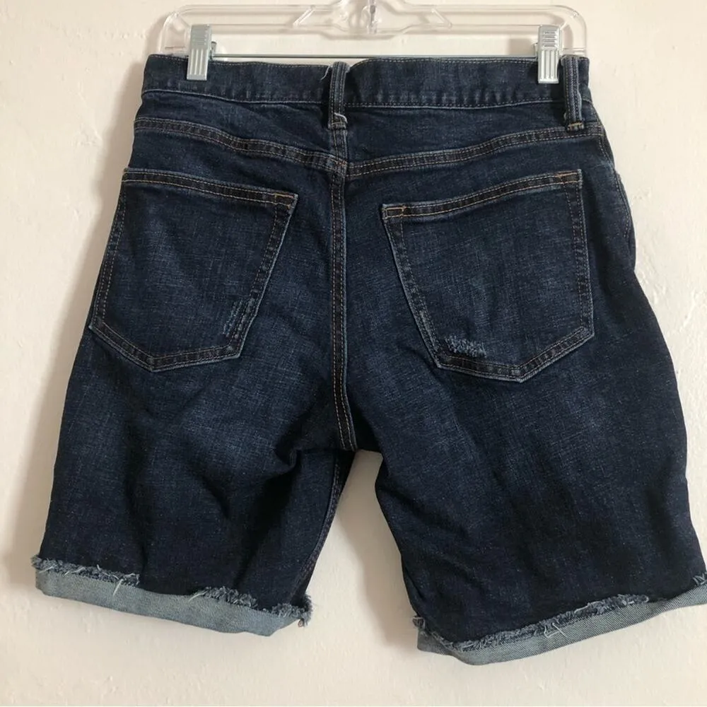 Old Navy Slim Flex Dark Blue Denim Distressed Cut Off Bermuda Jean Shorts - Image 6