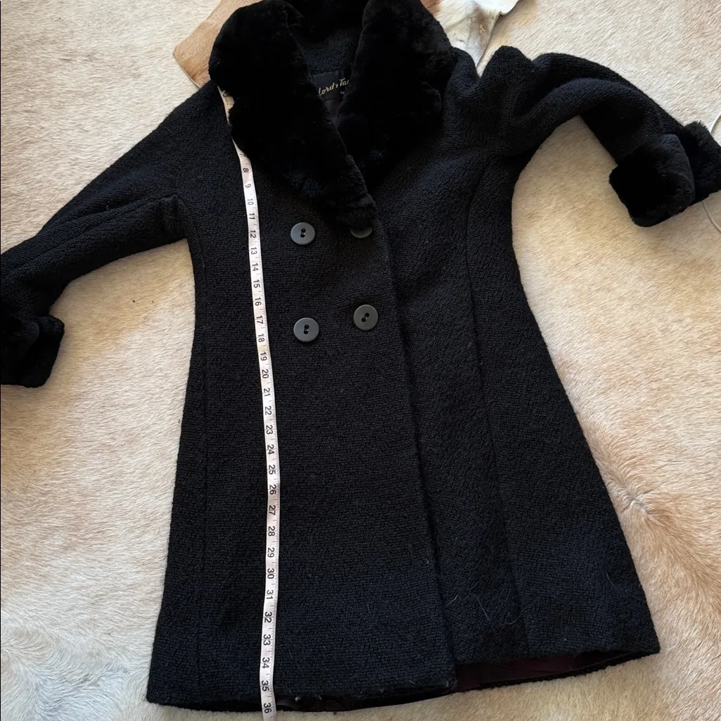 Vintage Lord & Taylor Elegant Black coat fur collar Union made tags 5th ave Size M - Image 12