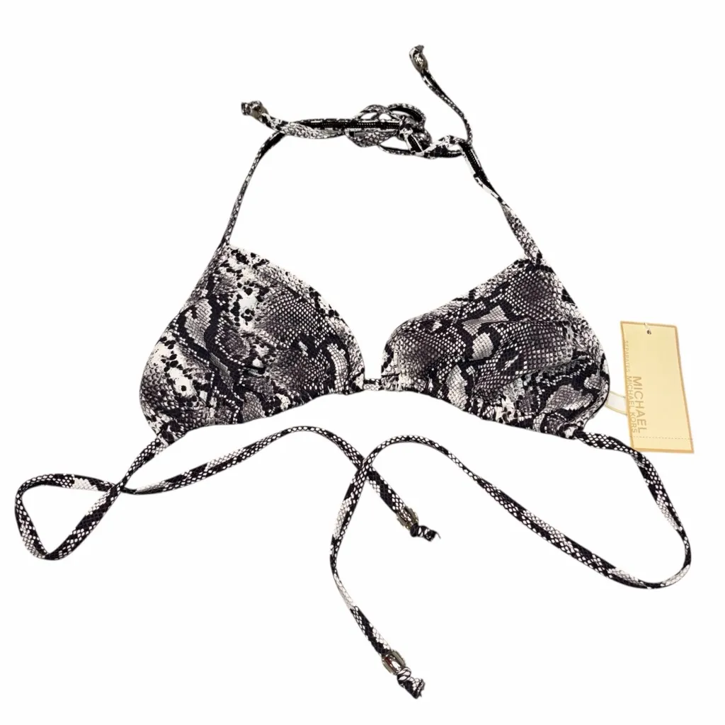 NEW Michael Michael Kors Black & White Snake Print Triangle String Bikini Top 8 - Image 2