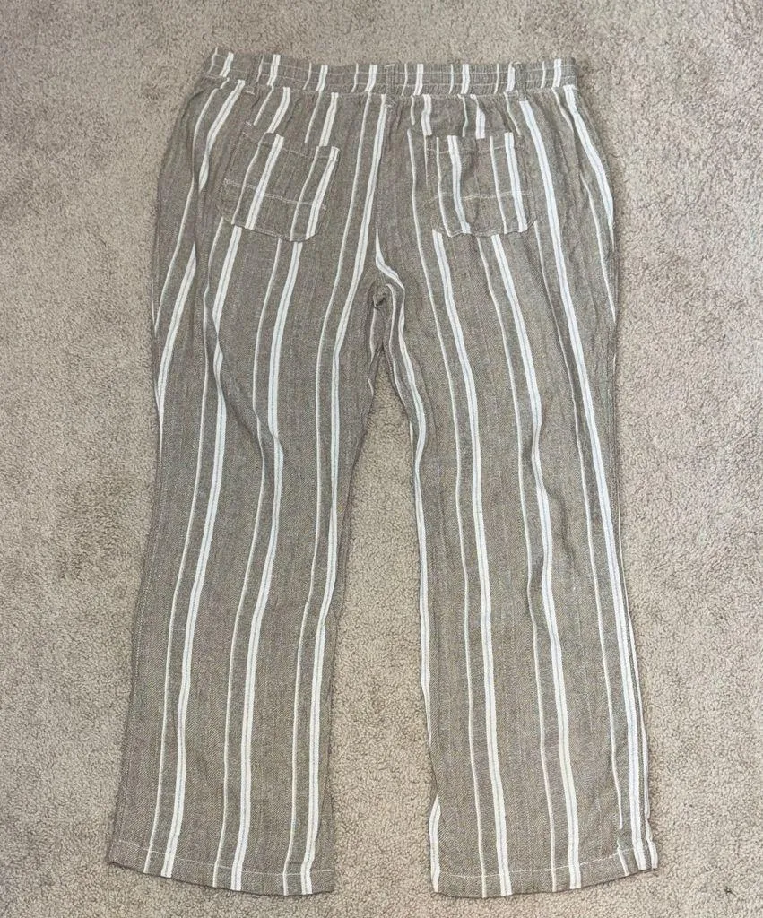 Alexander Jordan Tan and White Striped Pull On Linen Pants Women's XL - Image 6