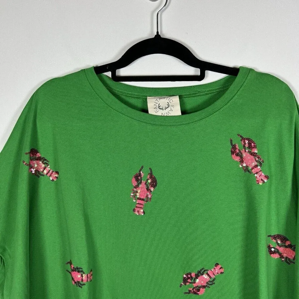 Fantastic Fawn  Pink Sequin Sparkles Lobster Boutique‎ Top Blouse Oversiz… - Image 4