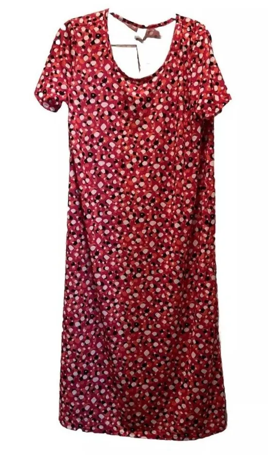 2x$18 West Loop Size M Long Dress Multi Dot Mix Print Color Sun Dress, New Red Size M - Image 1