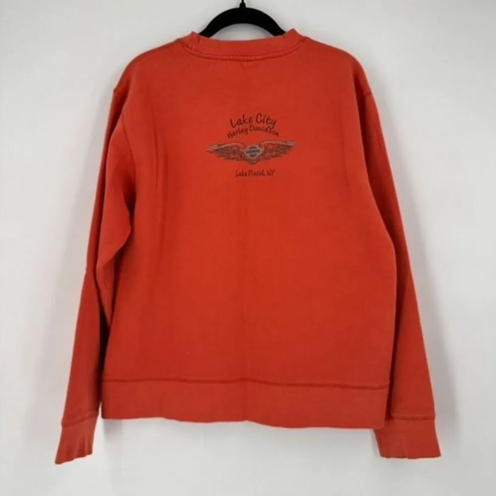 Vintage Y2K Harley Davidson Women’s‎ Orange Sweatshirt Large 3D Raised Spell Out - Image 8