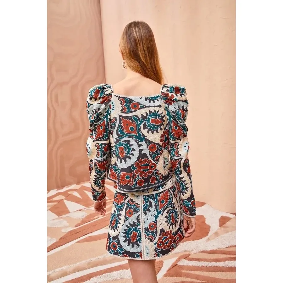 Ulla Johnson Siya Blouse & Dimi Skirt Embroidered Matching Set Lapis size 0 - Image 3