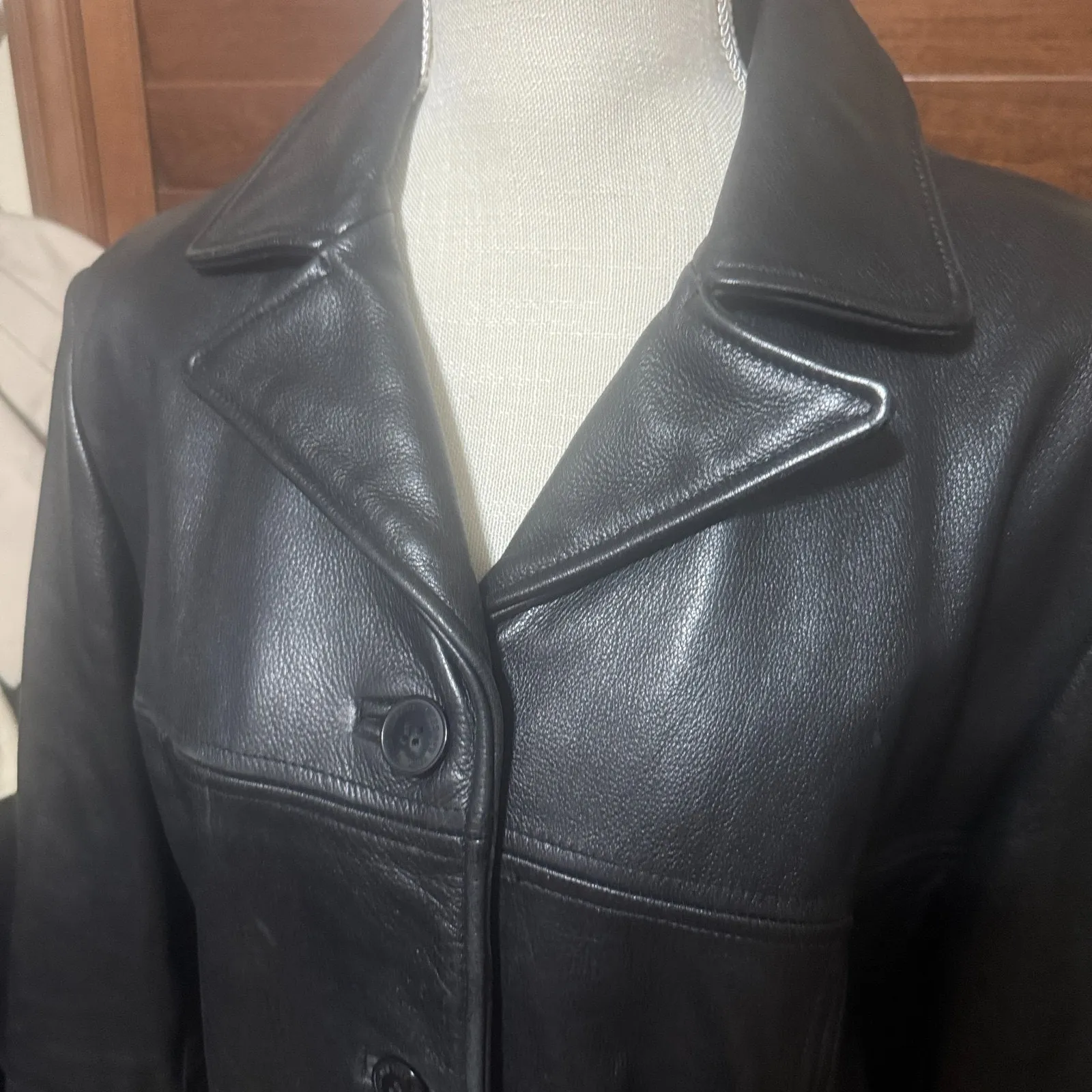 Vintage 90s Jones New York Leather Jacket womens sz L blazer quilted lining - Image 4