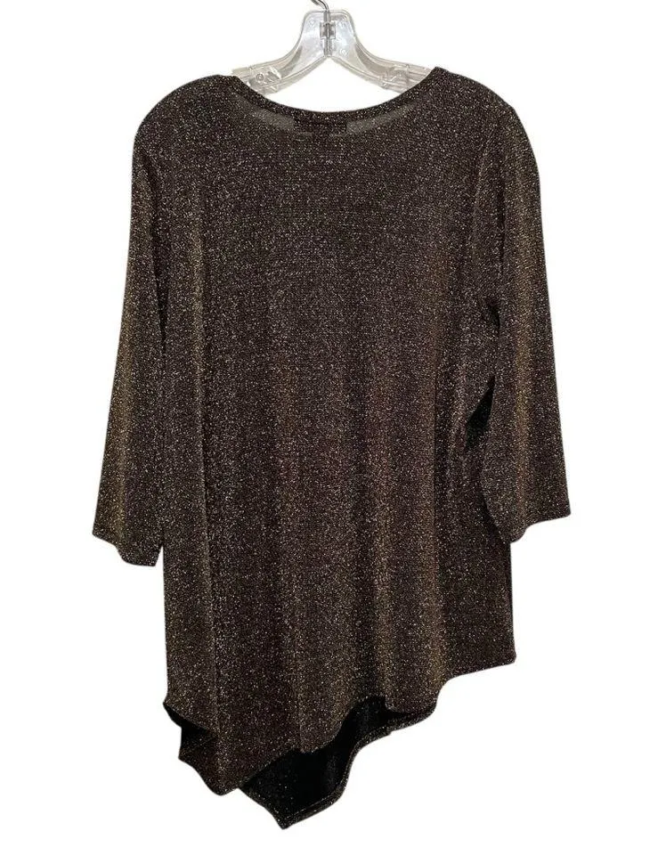 Karen Kane Metallic Boat Neck Long Sleeve Asymmetrical Hemline Top Plus Size 2X - Image 6