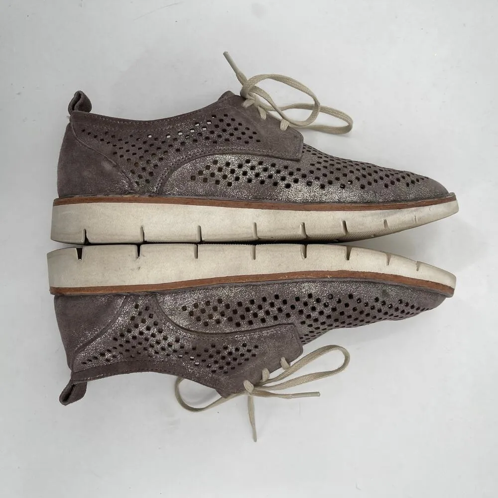 Trask Shoes Size 6 Lena Italian Leather Perforated Sneakers Lace Up Metallic Silver - Image 4