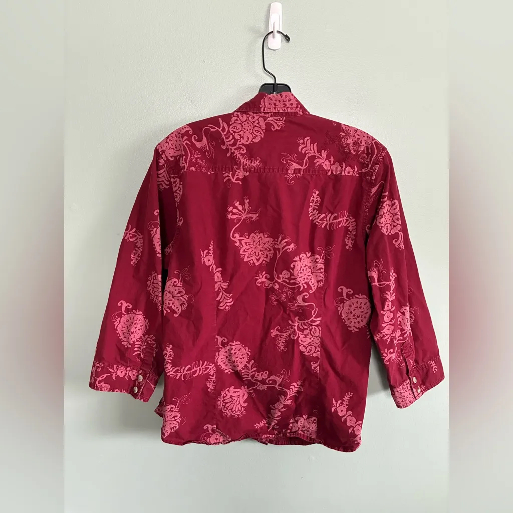 Columbia Shirt Womens Red Floral 3/4 Sleeve Button Up Classic Casual Camp Sz L - Image 8