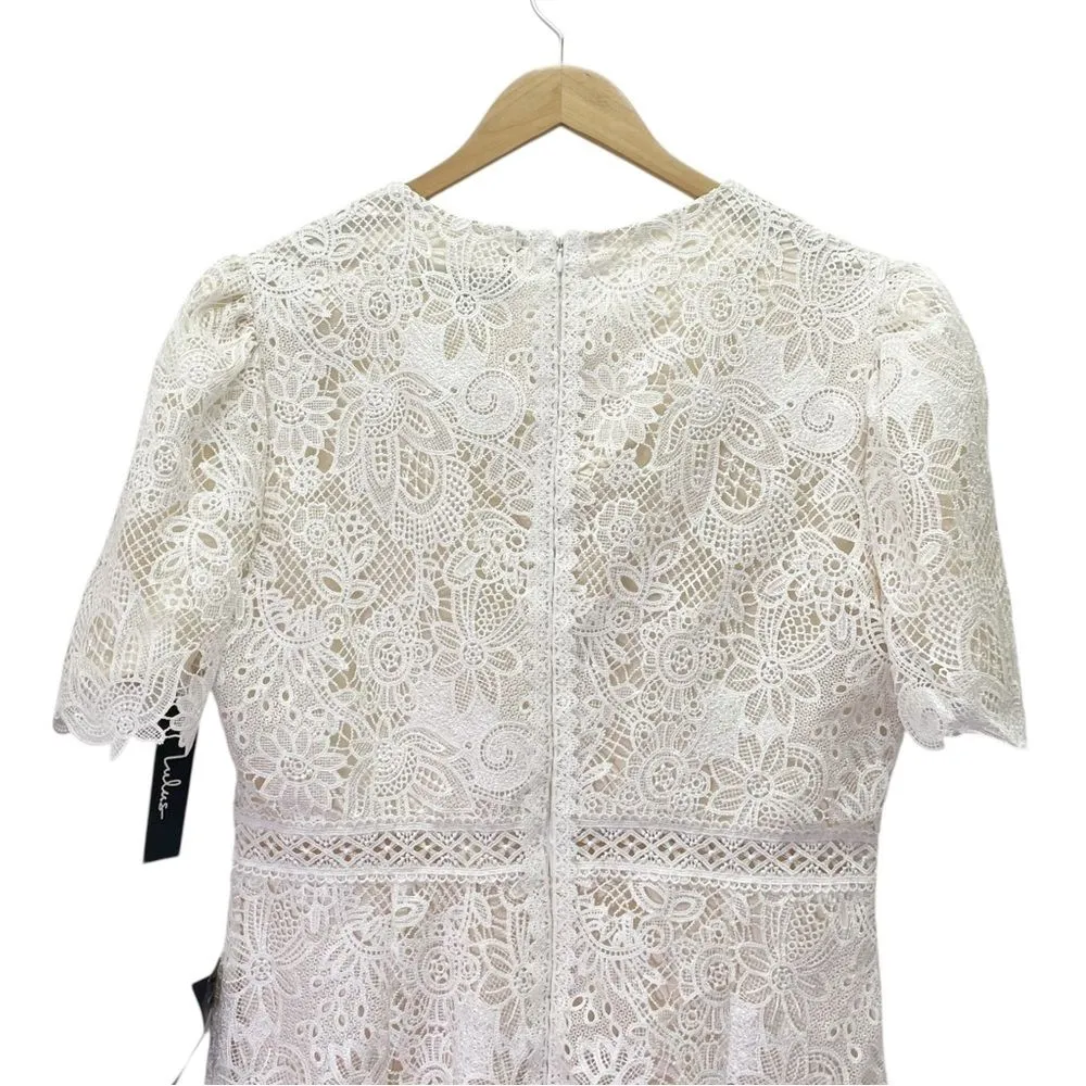 NWT Lulus Amore Off-White Crochet Lace Midi Dress Size XL Short Sleeve Wedding - Image 8