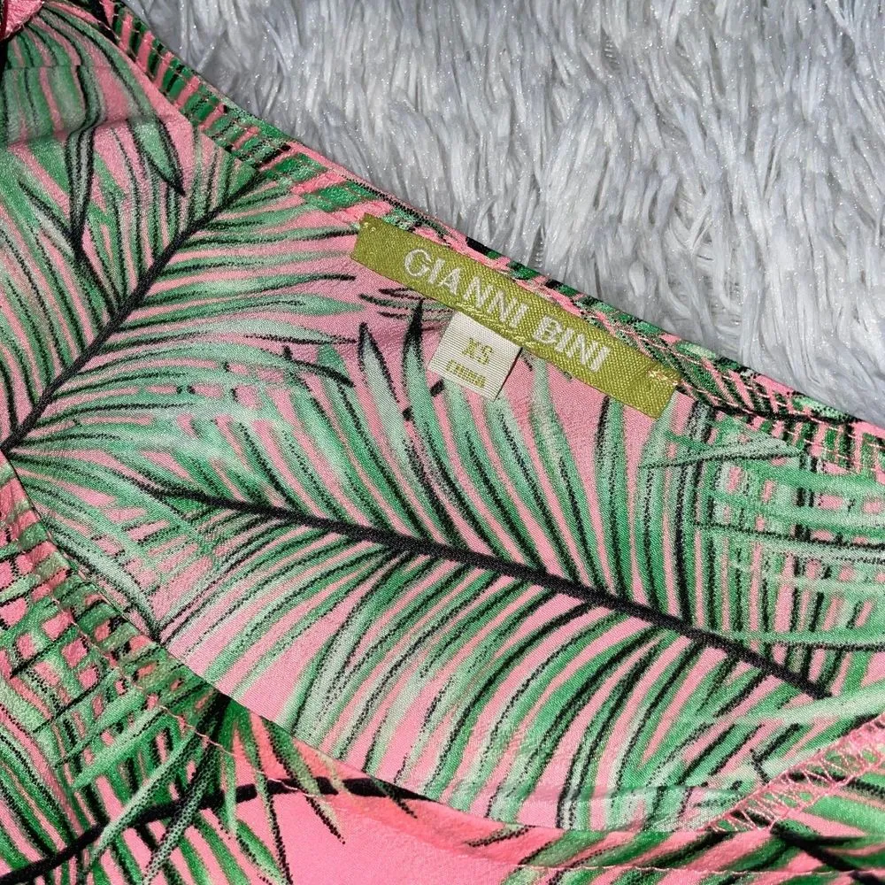 Palm Leaf Mini Dress Neon Pink x-small sleeveless cut back opening - Image 3