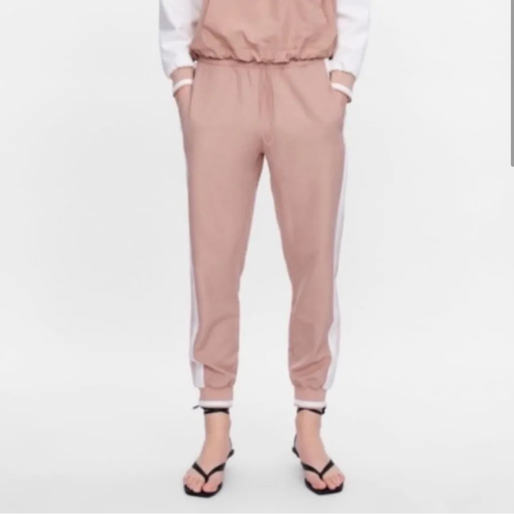 ZARA Side Stripe Track Pant Jogger in Millennial Pink and White Stripe XS - Image 2