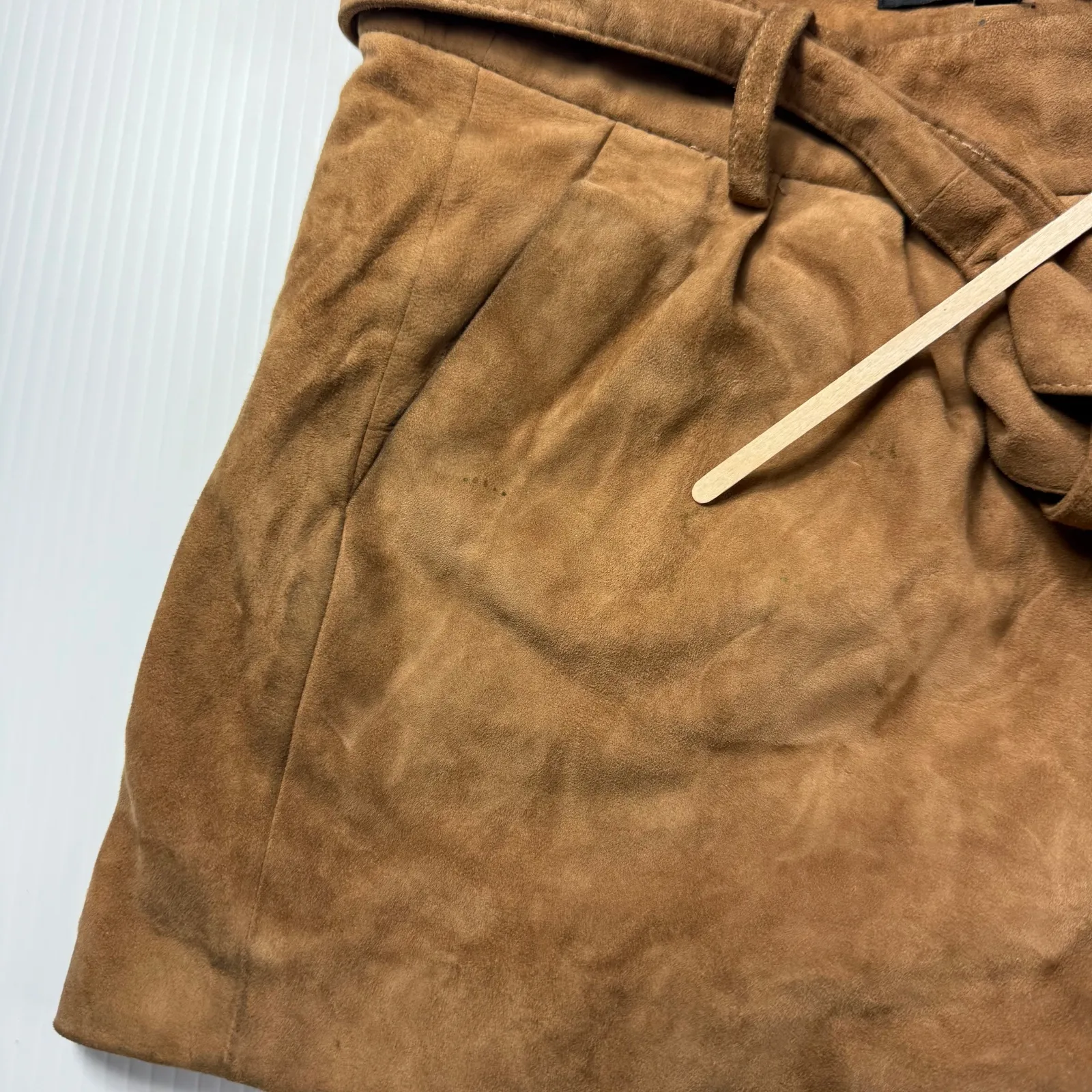 Talbots Suede leather Shorts‎ Belted Waist Brown 2P NWT stain spots - Image 5