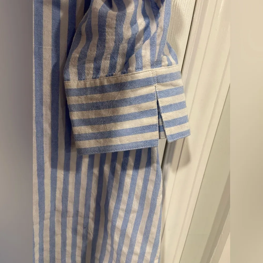 Ronnie Salloway White Blue Stripe Soft Cotton Asymmetrical Tunic Top Size S - Image 4