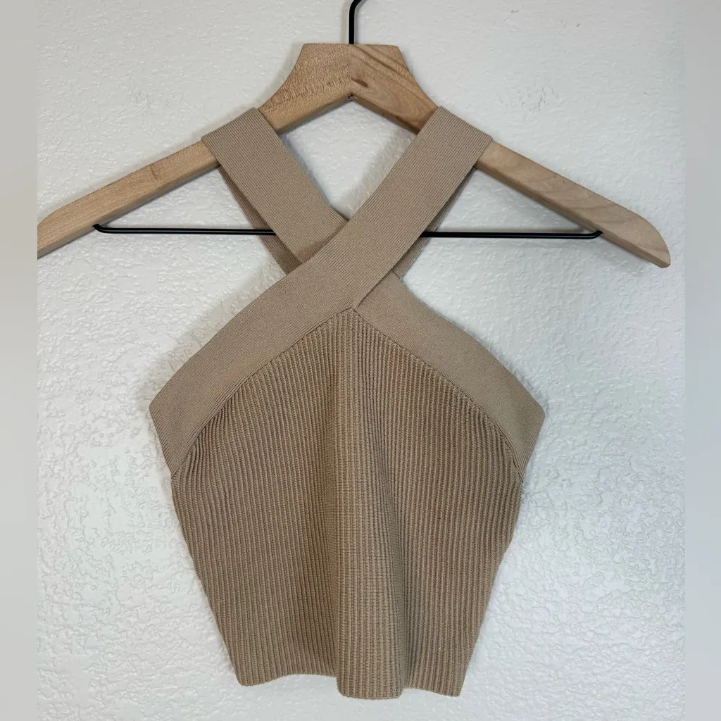 Aritzia Babaton Sculpt Knit Criss Cross Tank in Taupe XS $58 - Image 3