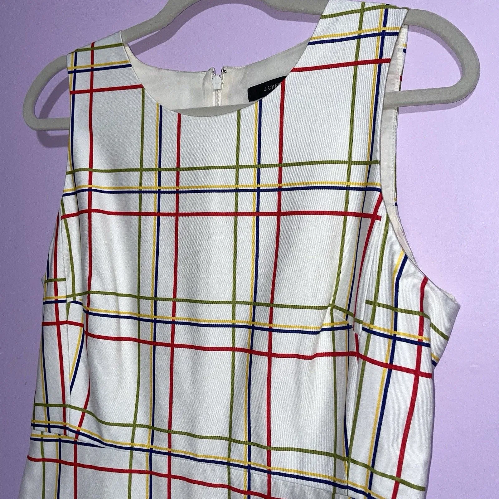 J Crew Sheath Dress Women Size 8 Cream Plaid Floral Artsy Office Career Preppy - Image 2