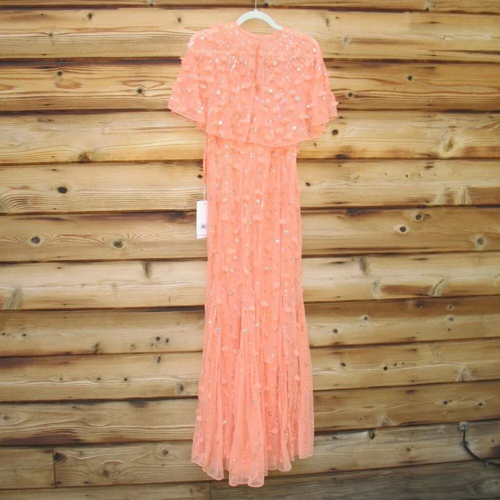 MAC DUGGAL 93653 Orange Embellished Illusion Cape Sleeve Trumpet Gown Dress - Image 10