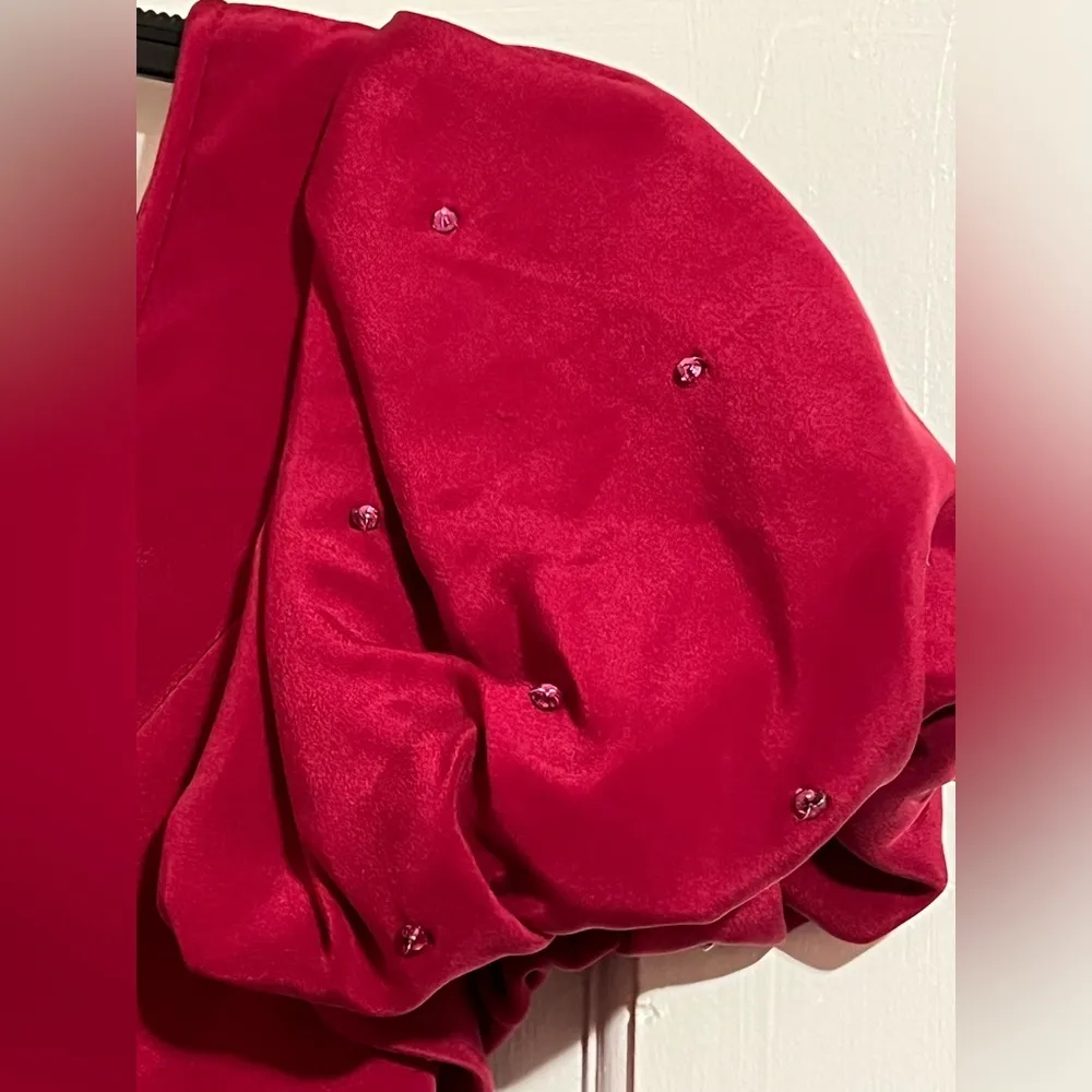 MARCHESA NOTTE • CRYSTAL ENCRUSTED SLEEVE • SILK DRESS Red Size 4 - Image 3