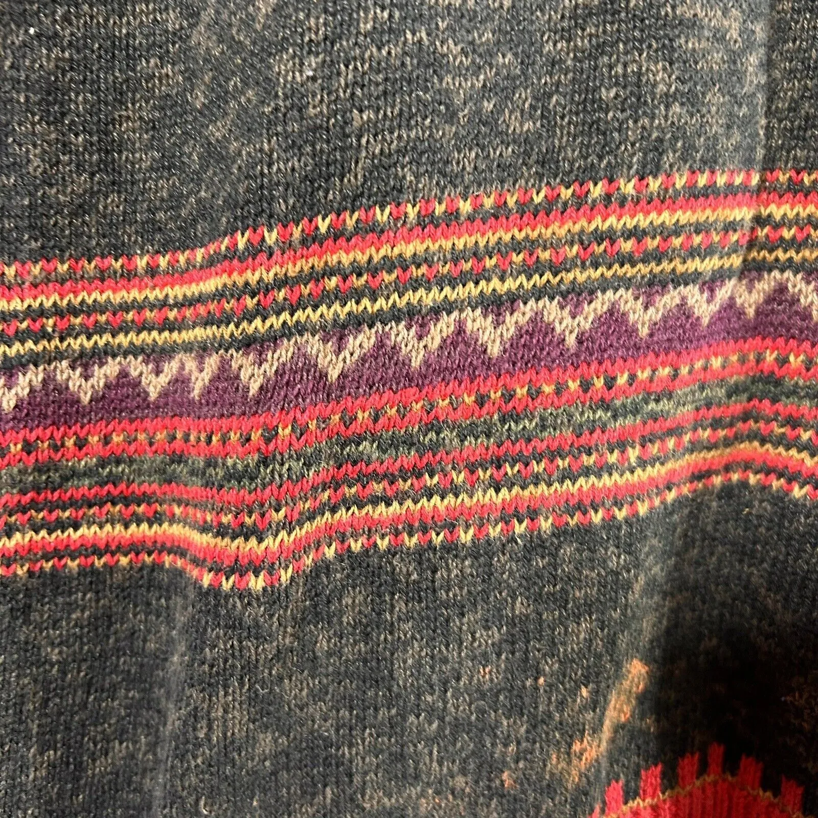 Vintage Tiara Sweater Medium Gray Red Mock Neck Long Sleeve Pullover Stripes - Image 4