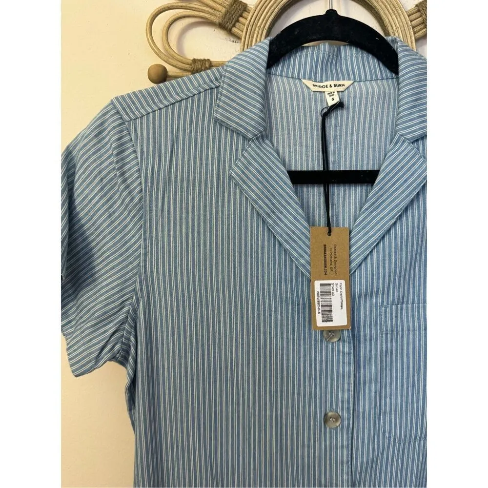 Bridge & Burn Flynn Railroad Striped Cotton Jumpsuit S NEW Blue - Image 2