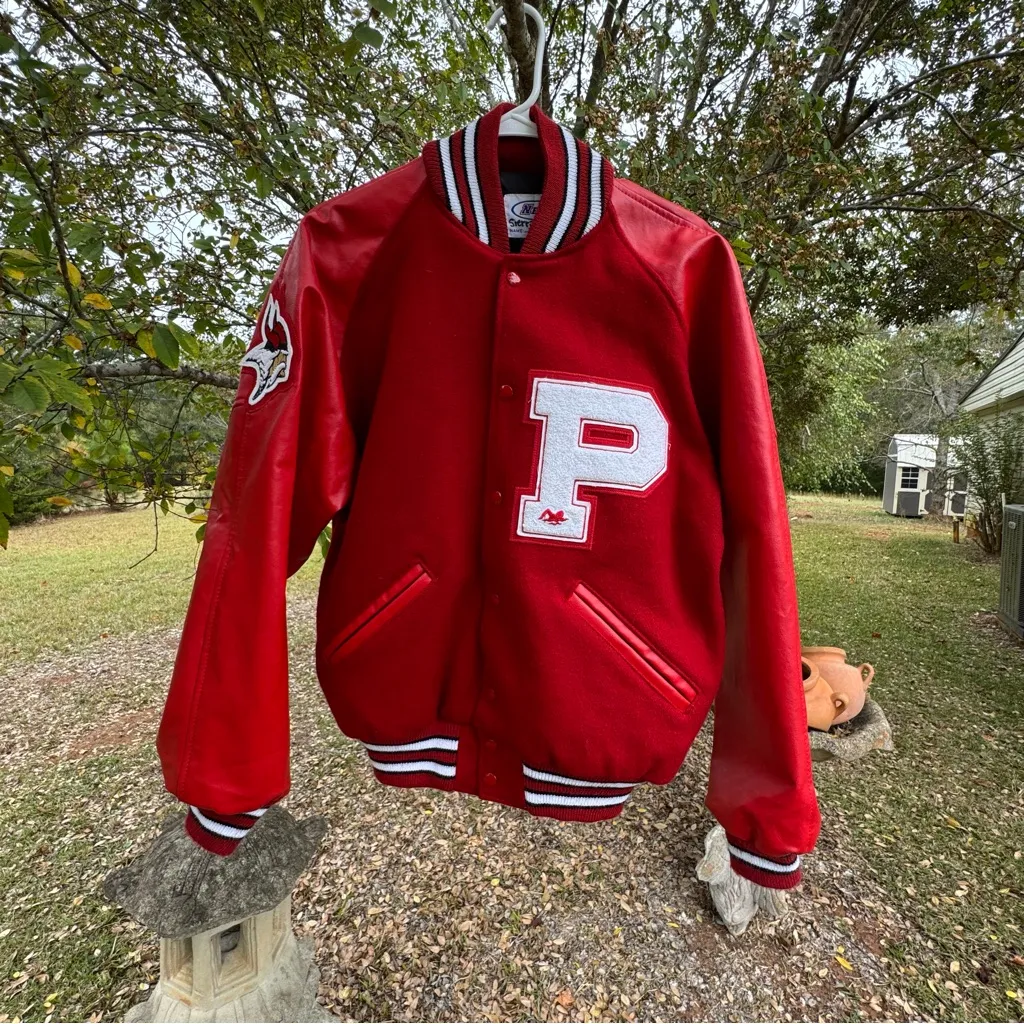 🆕NEFF Varsity Wool Jacket Red fully Lined Snap Closure With the patch P - Image 3