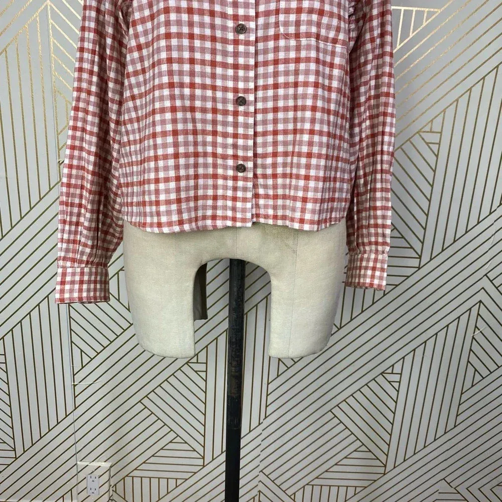 Marine Layer Madeline Relaxed Crop Shirt in Red & White Plaid Size US Medium - Image 7