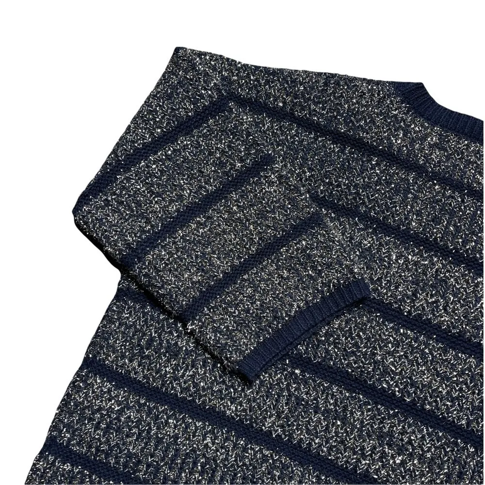 HWR Anthropologie Navy Blue Metallic Crewneck Sweater L - Image 8