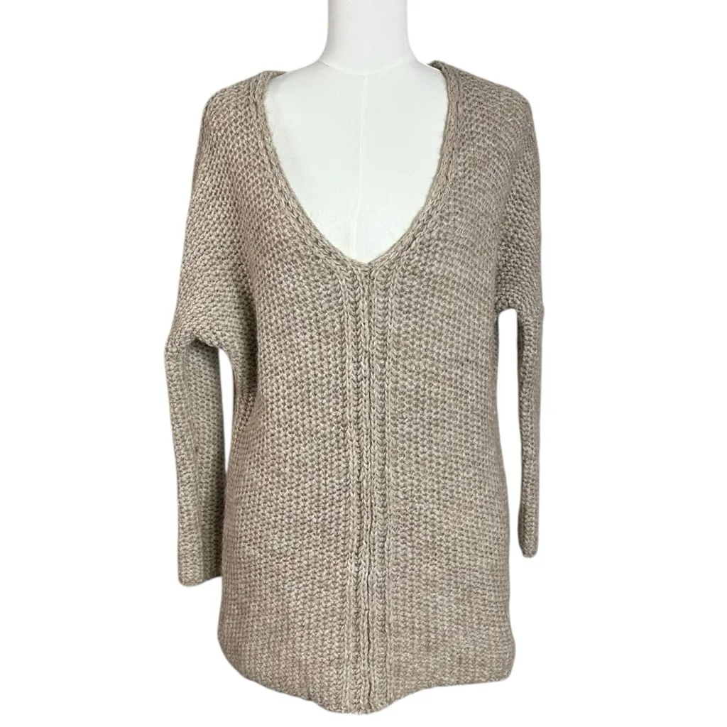 Anthropologie Moth Wool Alpaca Neutral Chunky Knit V Neck Pullover Sweater XS - Image 2