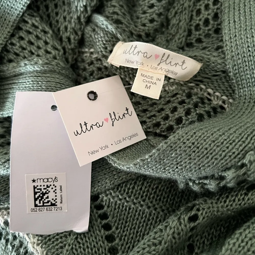 NWT Macy’s Ultra Flirt Green Open Knit Hooded Pullover | Medium - Image 4